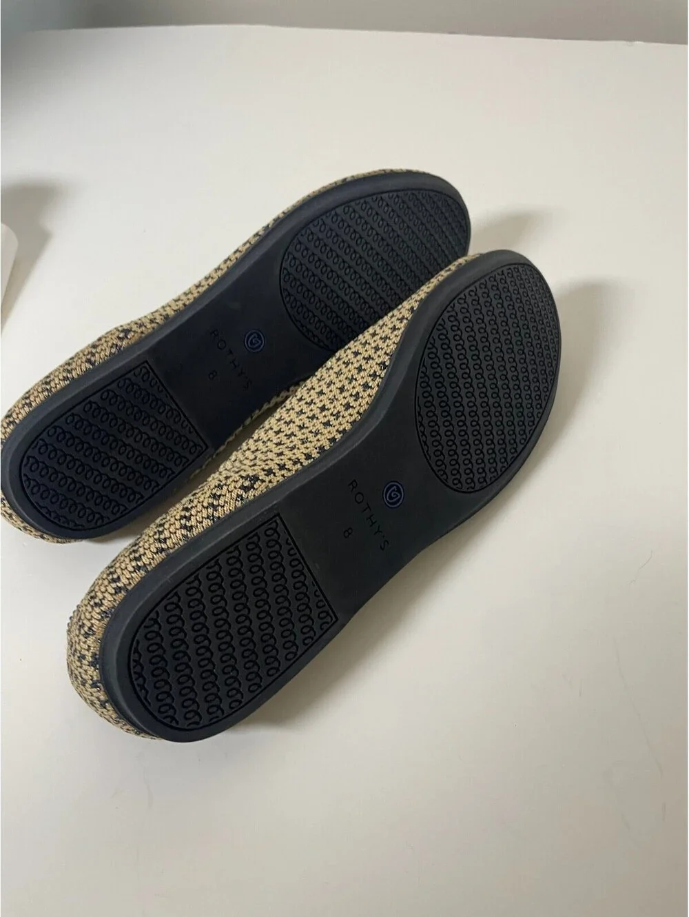 Rothys The Loafer Gold Houndstooth Tan Black Washable Slip On Flats Sz 8 NWOB